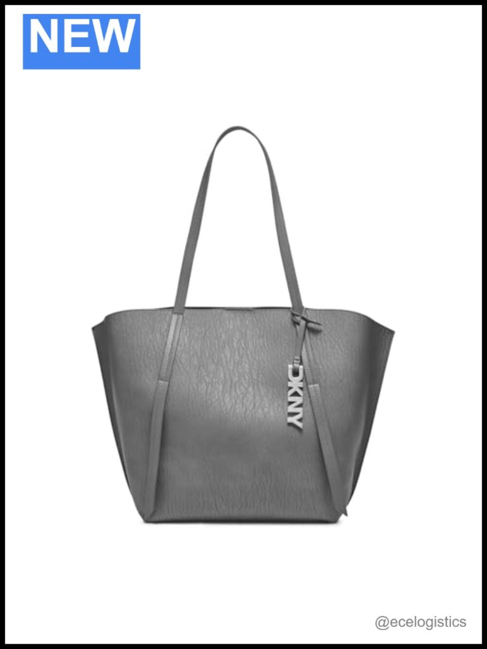 Faux Leather Medium Tote Bag with Logo Charm, Chain Strap, Everyday Essential